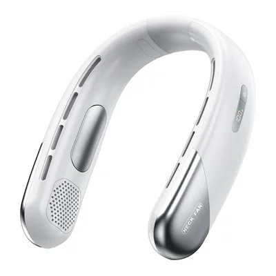 Produktbild von Mini USB-Ventilator Tragbarer Halsventilator 5 Stufen 3000mah LED-Anzeige Nackenventilator Persönlicher Ventilator für Reisen Sport Innen Weiß