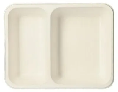 Produktbild von 500 Siegelschalen, Zuckerrohr 2-geteilt 1250 ml 4,5 cm x 17,5 cm x 22,5 cm weiss