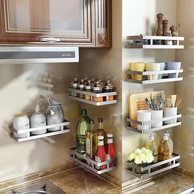 Immagine prodotto di Famanu - Scaffale da parete per erbe aromatiche con ganci - Pratico scaffale da cucina senza foratura, 20 cm