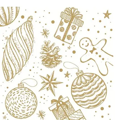 Produktbild von 20 kleine Cocktailservietten Bauble symphony - Goldener Weihnachtsschmuck 25x25cm