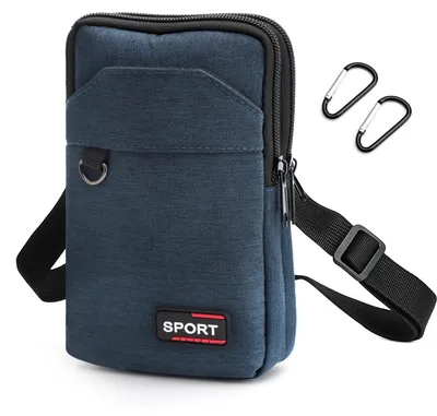 Imagen del producto de Bolsa para teléfono móvil tipo bandolera, de 7 pulgadas, con 3 compartimentos, pequeña bolsa de hombro para hombre