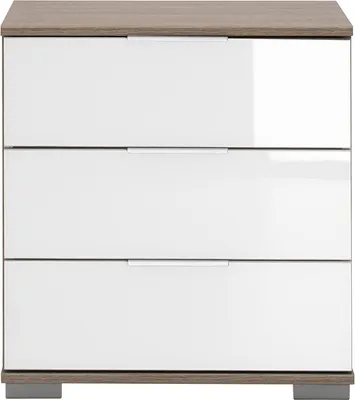 Produktbild von Schlafzimmer Nachttisch Nachtschrank, auch für Boxspringbett geeignet, in Eiche sägerau Nb. mit weißem Glas ELSTRA-43, B/H/T ca. 52/58/38 cm