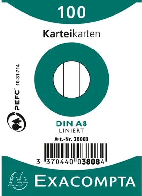 Produktbild von Exacompta 48x Karteikarten A8 liniert, 100 Stück eingeschweißt - Weiß - 3808B