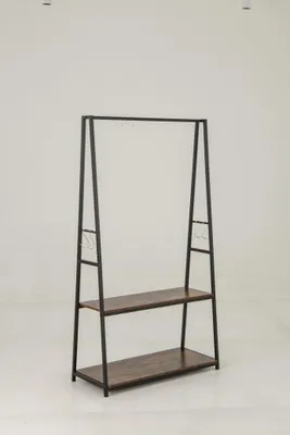 Produktbild von GOPLUS Kleiderständer, Kleiderstange mit 2 Ablagen & 4 S-haken, Garderobenständer mit Metallgestell, Garderobe mit Schuhregal (Schwarz, Braun)