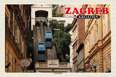 Produktbild von vianmo Holzschild 12x18 cm Zagreb Kroatien Standseilbahn Uspinjaca Bildmotiv Reisemotiv Abenteuer Reisen