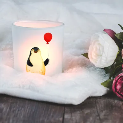 Produktbild von Mr. & Mrs. Panda Windlicht Pinguin Luftballon - Transparent - Geschenk, Pinguine, Teelichthalter, Motivation, Teelichtglas, Kerzenlicht, Windlicht Kerze, Windlicht Deko