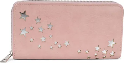 Produktbild von styleBREAKER Damen Portemonnaie mit Metallic Sternen | große Geldbörse mit Reißverschluss, Kartenfächern & Handyfach, Kunstleder 19 x 10 cm