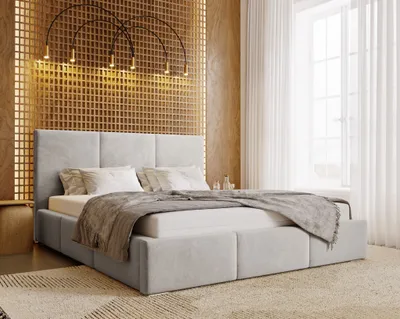 Produktbild von Bett 140x200 cm Lary mit Bettkasten - Polsterbett, Schlafzimmerbett - Doppelbett mit Lattenrost - Samtstoff Hellgrau
