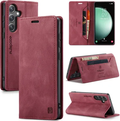 Produktbild von Samsung Galaxy S23 FE Hülle, Retro Kunstledertasche Stand Schutzhülle für Samsung Galaxy S23 FE Rot