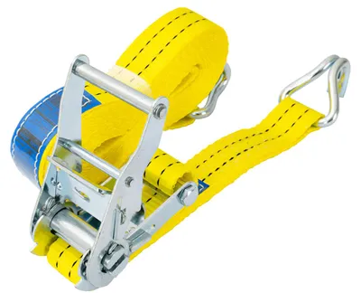 Obrázek produktu pro UNITRAILER Upínací popruh s ráčnou 6 m, 35 mm, 2 t, žlutý, dvoudílný, pro přívěsy, lodě a přepravní vozíky, žlutý