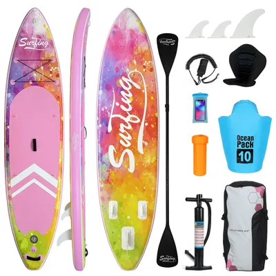 Produktbild von Puluomis SUP Board mit Sitz 335cm, Stand Up Paddle Boards Set, Paddling Paddelboard Surfbrett Aufblasbar, Pumpe Tragetasche, MB. bis 150Kg Pink Rosa