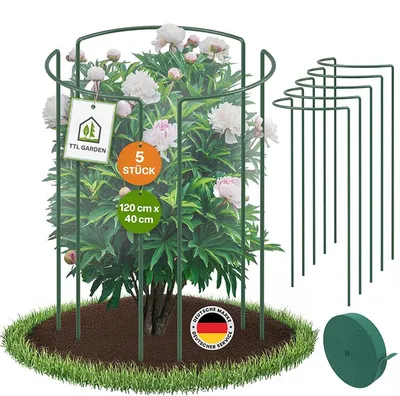 Produktbild von TTL GARDEN Strauchstützen 120x40cm 5er Set + Klettband Pflanzenstütze grün