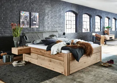 Produktbild von Bett Vejle Sonderl. 180x220 Höhe 54 Wildeiche Bianco Kopfteil Bettkasten Blenden