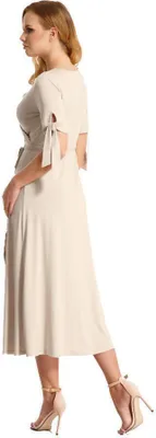 Produktbild von Kleid 3/4 Arm Abendkleid mit V-Ausschnitt Cocktailkleid lang, Beige L/XL