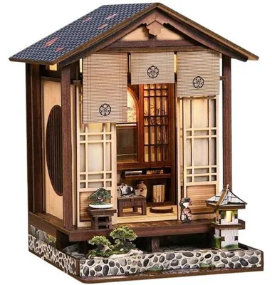 Produktbild von Buchstütze zum Selberbauen – 3D-Buchstützenmodell – Zen House Nookland – 12,5 x 12 x 17 cm