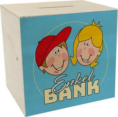 Produktbild von Enkelbank Spardose aus Holz in blau zum Thema Großeltern und Enkel