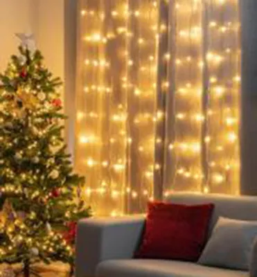 Productafbeelding van MagicHome Kerstverlichting voor gordijnen, 160 LED's, warm wit licht, 230V, 50Hz, 8 functies, timer, verlichting, lengte 1,5 + 2 meter