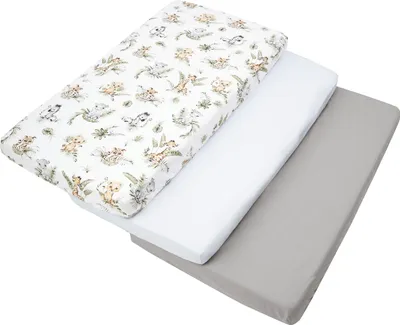 Produktbild von Medi Partners Spannbettlaken 60x120 3-Pack Baby Bettlaken Kinderbett Spannbetttuch 100% Baumwolle - Fitted Kinder Sheet Bettwäsche Babymatratze Schlafsack Babybett (Safari-Weiß-Graue) Safari-weiß-graue Dreierpack