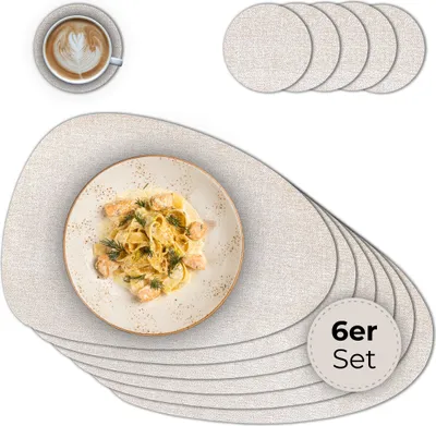 Produktbild von Ovales Tischset mit Glasuntersetzer, 6er Set, in Beige meliert