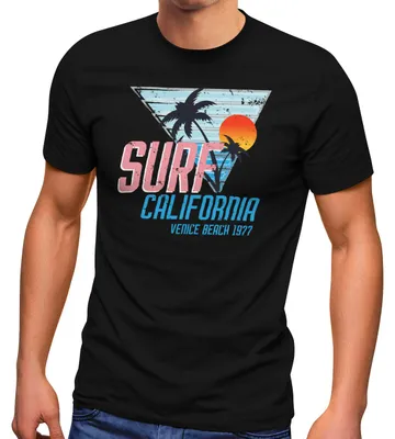 Produktbild von Herren T-Shirt Surf California Venice Beach Surfing Design Print Aufdruck Fashion Streetstyle Neverless® schwarz M