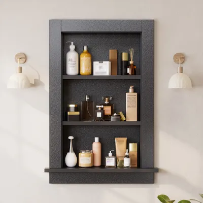 Produktbild von Wandnische Duschnische mit Rahmen 35,4 x 68cm, Duschregal Unterputz-Montage, Dusche, Dreifachregal-Organizer für Badezimmer Küche Wohnzimmer