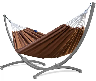 Produktbild von Potenza Outdoor Hängematte mit Gestell für 2 Personen I Baumwolle Doppelhängematte XXL 220x160, 200kg I Grau Hängemattengestell 220kg, wetterfest