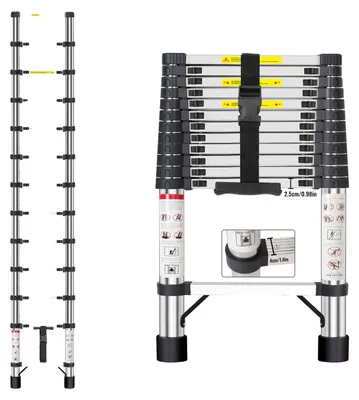 Produktbild von Teleskopleiter, hochfester Stahl, 150 kg Tragfähigkeit, 3.8m