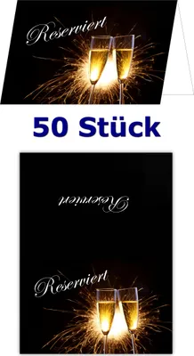 Produktbild von 50 Stück neutrale Tischkarten Tischaufsteller reserviert Namenskarte Sekt TK-106 Gastronomiekarten zur Reservierung der Tische ihrer Feier für einzelne Plätze mit Namen zum Personalisieren, Platzkarten Platzkartenhalter