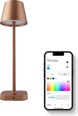 Produktbild von FlinQ Smart Tischlampe Lume – Wiederaufladbar, Touch, Dimmbar, Kabellos – Für Schlafzimmer & Wohnzimmer – Bronze