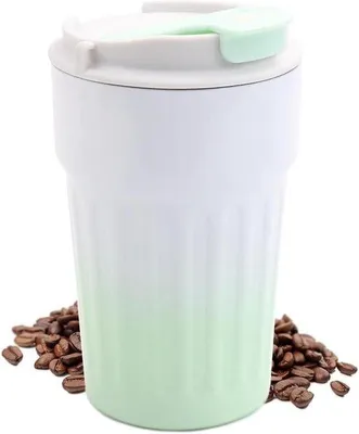 Produktbild von Isolerter Thermos-Becher 400 ml - doppelwandig, rostfreier Becher mit Abdichtungsfutter - für Wasser, Kaffee, Tee und warme Getränke unterwegs - mit Griff