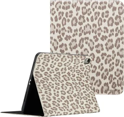 Productafbeelding van Selencia Sabi Bookcase met panterprint voor de Apple iPad 11 (2025) 11 inch A16 / iPad 10 (2022) 10.9 inch - Soft Ivory