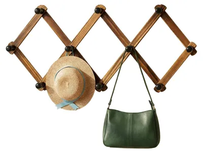 Wandkapstok mit 10 Haken aus Holz, platzsparend, Schwarz