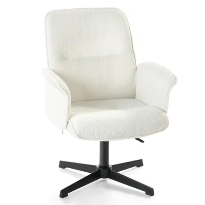 Zdjęcie produktu dla Meubles Cosy – regulowane, ergonomiczne krzesło obrotowe z podłokietnikami, obite białą tkaniną bouclé – THOMASINA