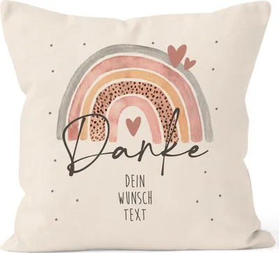 Produktbild von Kissen-Bezug Danke Regenbogen personalisierbar Wunschtext Dankeschön-Geschenk personalisierte Geschenke SpecialMe® Personalisiert rosa natur 40cm x 40cm