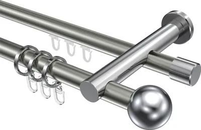 Produktbild von Interdeco Rundrohr-Innenlaufstange / Gardinenstange (Kombination) Edelstahl-Optik / Chrom, Typ Platon Luino (Kugel), 20 mm Ø 2-läufig, 200 cm