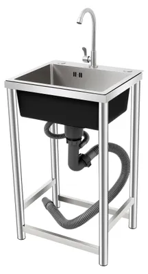 Produktbild von Outdoor Spüle, Außenspüle Mobile, Edelstahl Spültisch Mit Wasserhahn, 45 x 41 x 75cm, Für Gastro Und Camping, Freistehende, Gastro Und Camping, Freistehende Küchenspüle Mit Ablage