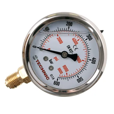 Zdjęcie produktu dla Manometr, manometr 0-600 bar z dolnym przyłączem 1/4" (z tłumieniem glicerynowym)