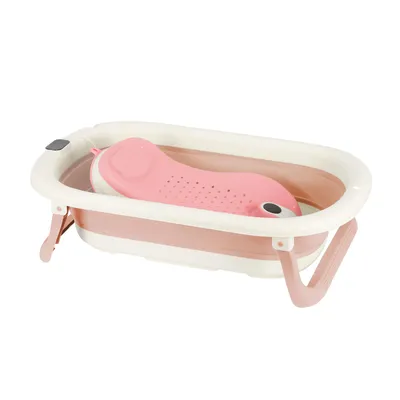 Produktbild von Baby Badewanne Set Faltbar mit Thermometer und Badewannensit für Neugeborene und Babys Rosa