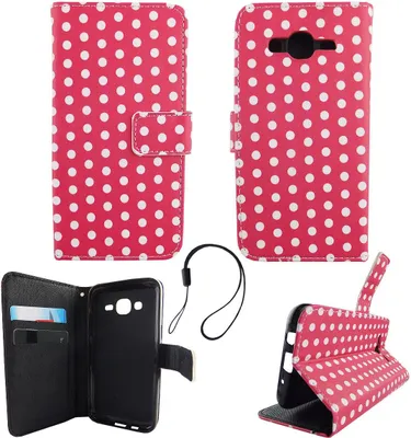 Produktbild von Handyhülle Tasche für Handy Samsung Galaxy J5 2015 Polka Dot Pink Weiss