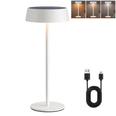 Obrázok produktu pre LED stolová lampa Solárne dobíjateľné bezdrôtové stolové lampy 3 farebné teploty Stmievateľný dotykový spínač Vodotesné pre vnútorné vonkajšie prostredie, biela