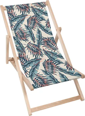 Produktbild von Dreamroots Liegestuhl klappbar Holz, bis zu 130 kg, Sonnenliege klappbar mit 3-stufiger Neigungsregulierung der Rückenlehne, Plants Leaves Beige