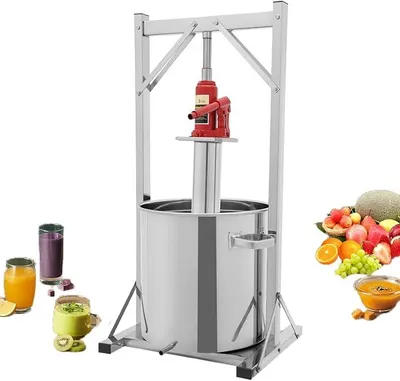 Productafbeelding van 36 liter roestvrijstalen fruitpers, hydraulisch, met interne filterbak. Hydraulische fruitpers, geschikt voor wijn, bessen, groenten. Handmatige sapcentrifuge voor fruit, groenten, kaas, puree en honing