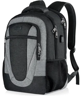 Immagine prodotto di Zaino da 15,6 pollici per laptop con porta di ricarica USB, nero e grigio, impermeabile, adatto a donne, uomini e adolescenti