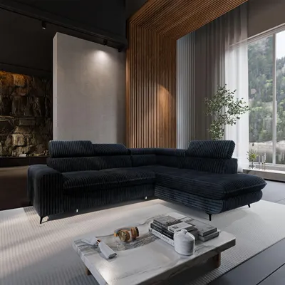 Produktbild von Masseno Ecksofa VELISS mit Schlaffunktion L-Form, Sofa mit Bettkasten, Wohnzimmersofa, Couch, Soffa, Bettsofa, Couchgarnitur- Schwarz, TILIA 100