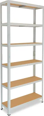 A tall, multi-shelf storage unit against a white background.