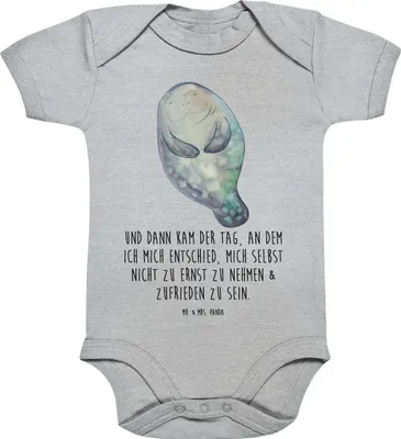 Produktbild von Mr. & Mrs. Panda Babybody Seekuh Happy 12. - 18. Monat - Heather Grey - Geschenk, overall baby, Strampler, Achtsamkeit, Einteiler, Respekt, Meer, Seekühe, Neustart