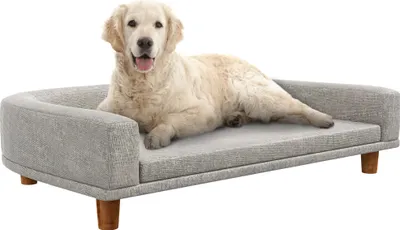 Image de PawHut Canapé chien lit pour chien design scandinave coussin déhoussable dim. 98L x 67l x 25H cm pieds bois tissu polyester gris