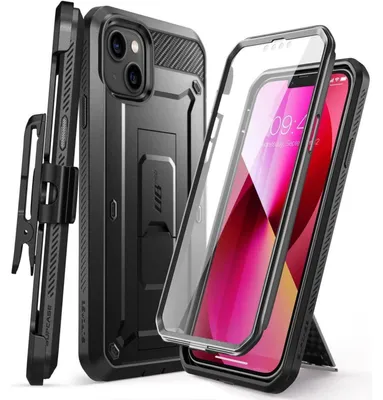 Productafbeelding van Beschermhoes voor de iPhone 13 (6,1 inch), robuust, zwart, met schermbescherming en riemclip