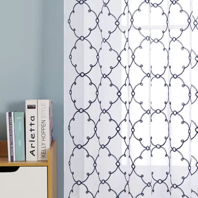 Immagine prodotto di Tende trasparenti voile - Ricamo foglie - Bianco - Set da 2 - 140 x 180 cm - Per soggiorno e camera da letto