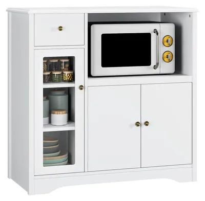 Immagine prodotto di Mobile da cucina con piano di lavoro, credenza con ripiano per microonde, 1 cassetto, 3 ante, ripiani regolabili, colore bianco
